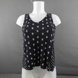 Old‎ Navy Womens Top XS Black Ditzy Floral Flowy Semi Sheer Tank Casual Summer